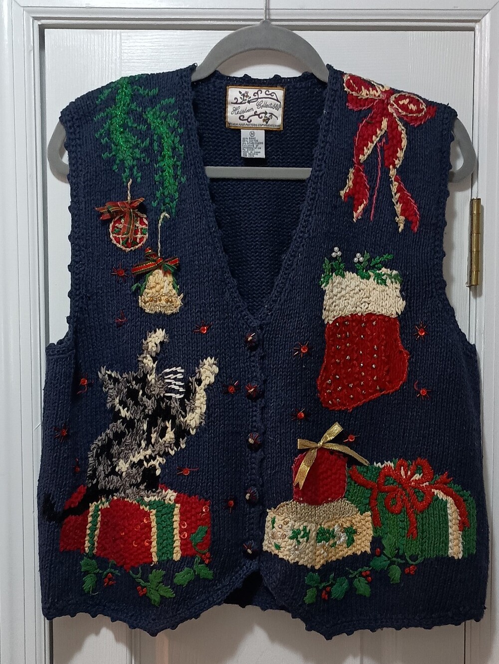 Heirloom Collections Vintage Cat Embroidered Knit Sweater Vest Medium